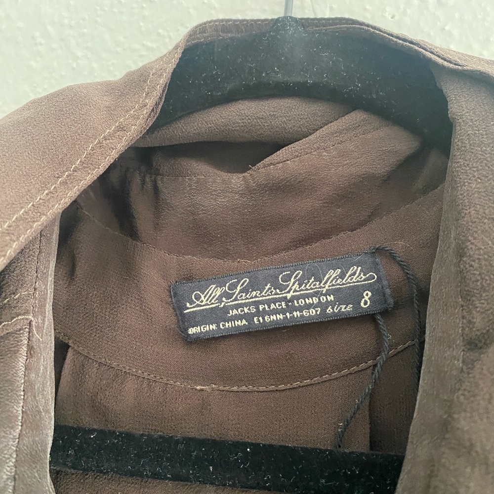 AllSaints 100% Silk Mini Shirt Dress - Brown (Used, Great Shape!) - Picture 6 of 6